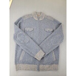 Pronto Uomo Blue Sweater Mens 2XL Blue Gray 100% Wool Full Zip Elbow Patch Knit